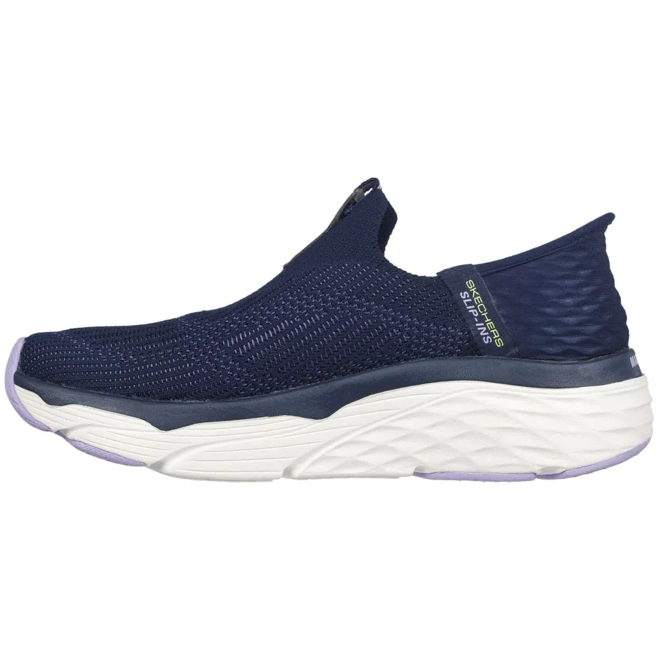 Women's Wide Fit Skechers 128571 Max Cushioning Smooth Trainers - Navy/Lavender