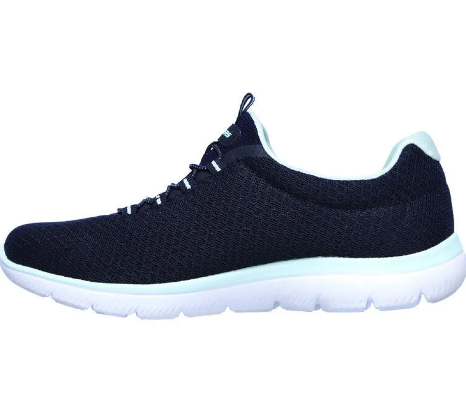 Women's Wide Fit Skechers 12980 Summits Slip On Sports Trainers - Navy/Aqua