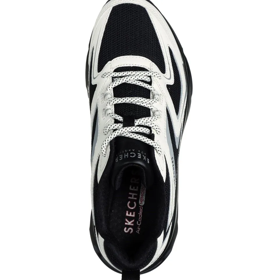 Women's Wide Fit Skechers 177424 Tres Air Uno Street Fl Air Trainers - Black/White