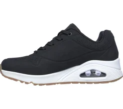 Women's Wide Fit Skechers 73690 Uno - Stand On Air Walking Street Wear Trainers - Black/White