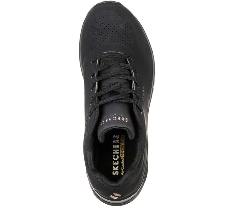 Women's Wide Fit Skechers 73690 Uno - Stand On Air Walking Street Wear Trainers - Black