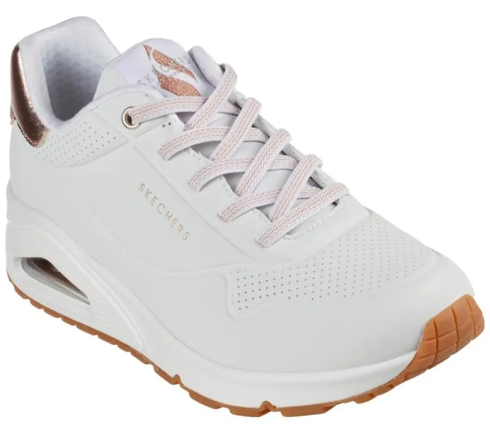 Women's Wide Fit Skechers Uno 155196W Shimmer Away Trainers - White