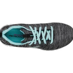 Women's Wide Fit Skechers 12614 Graceful Twisted Fortune Trainers - Black/Turquoise