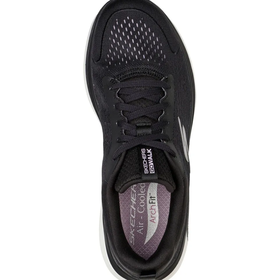 Women's Wide Fit Skechers 124933 Go Walk Workout Walker Trainers - Black/Lavender