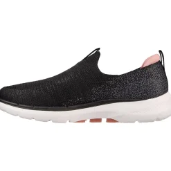 Women's Wide Fit Skechers 124502 Go Walk 6 Glimmering Trainers - Black/Pink