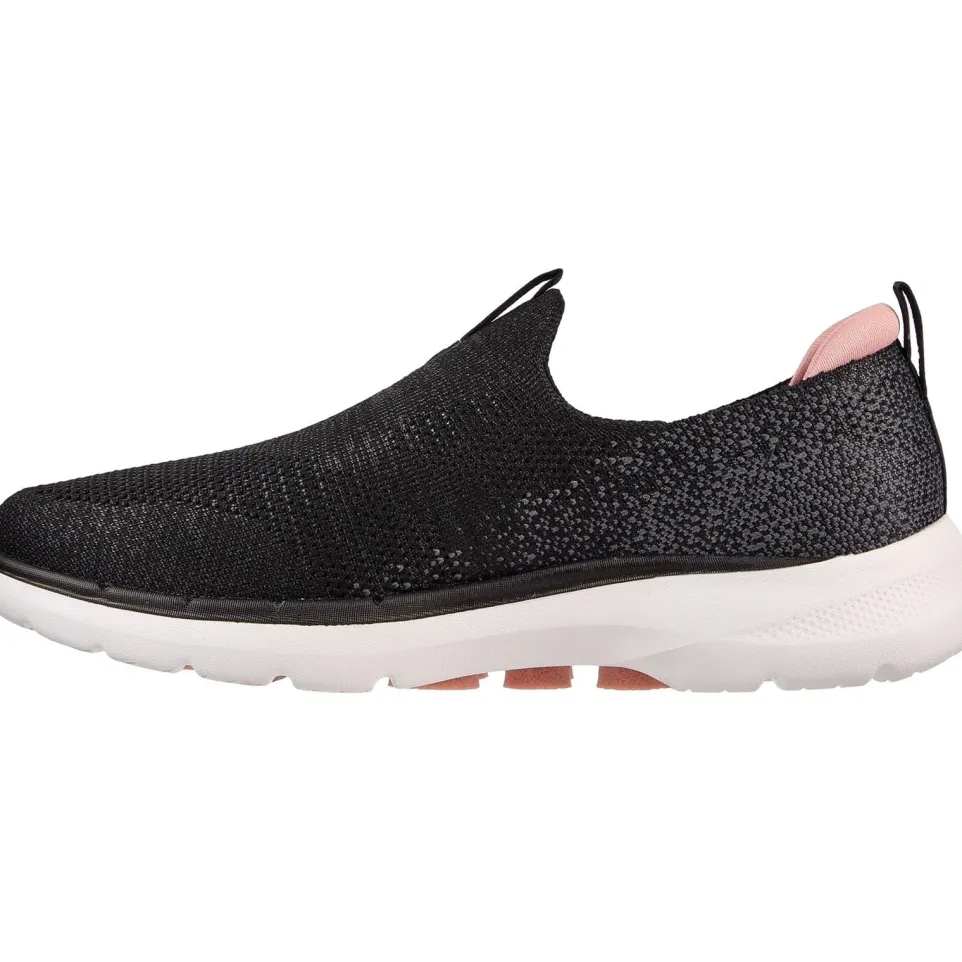 Women's Wide Fit Skechers 124502 Go Walk 6 Glimmering Trainers - Black/Pink