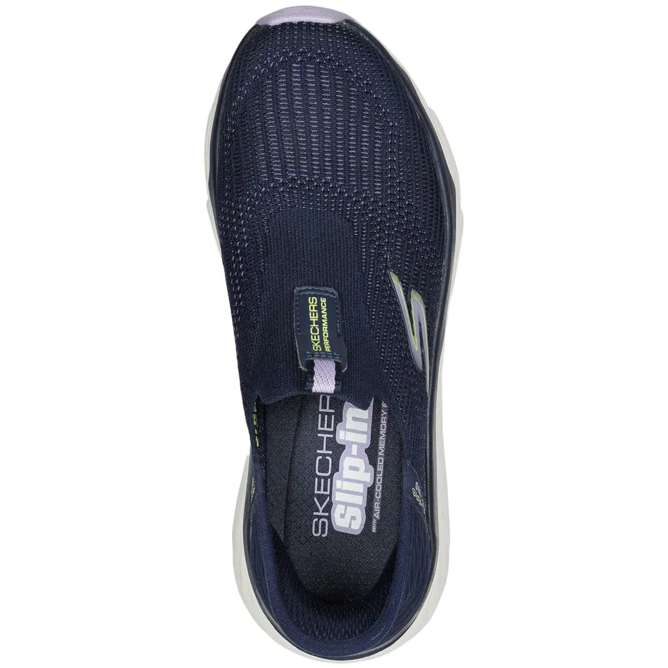 Women's Wide Fit Skechers 128571 Max Cushioning Smooth Trainers - Navy/Lavender