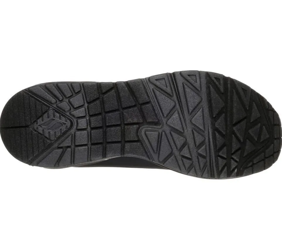 Women's Wide Fit Skechers 73690 Uno - Stand On Air Walking Street Wear Trainers - Black