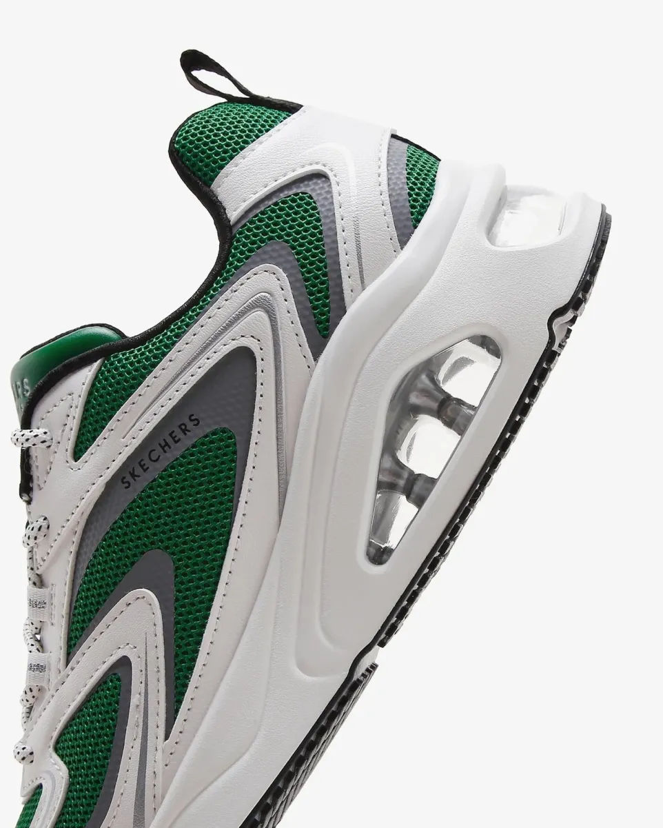 Women's Wide Fit Skechers 177424 Tres Air Uno Street Fl Air Trainers - White/Green