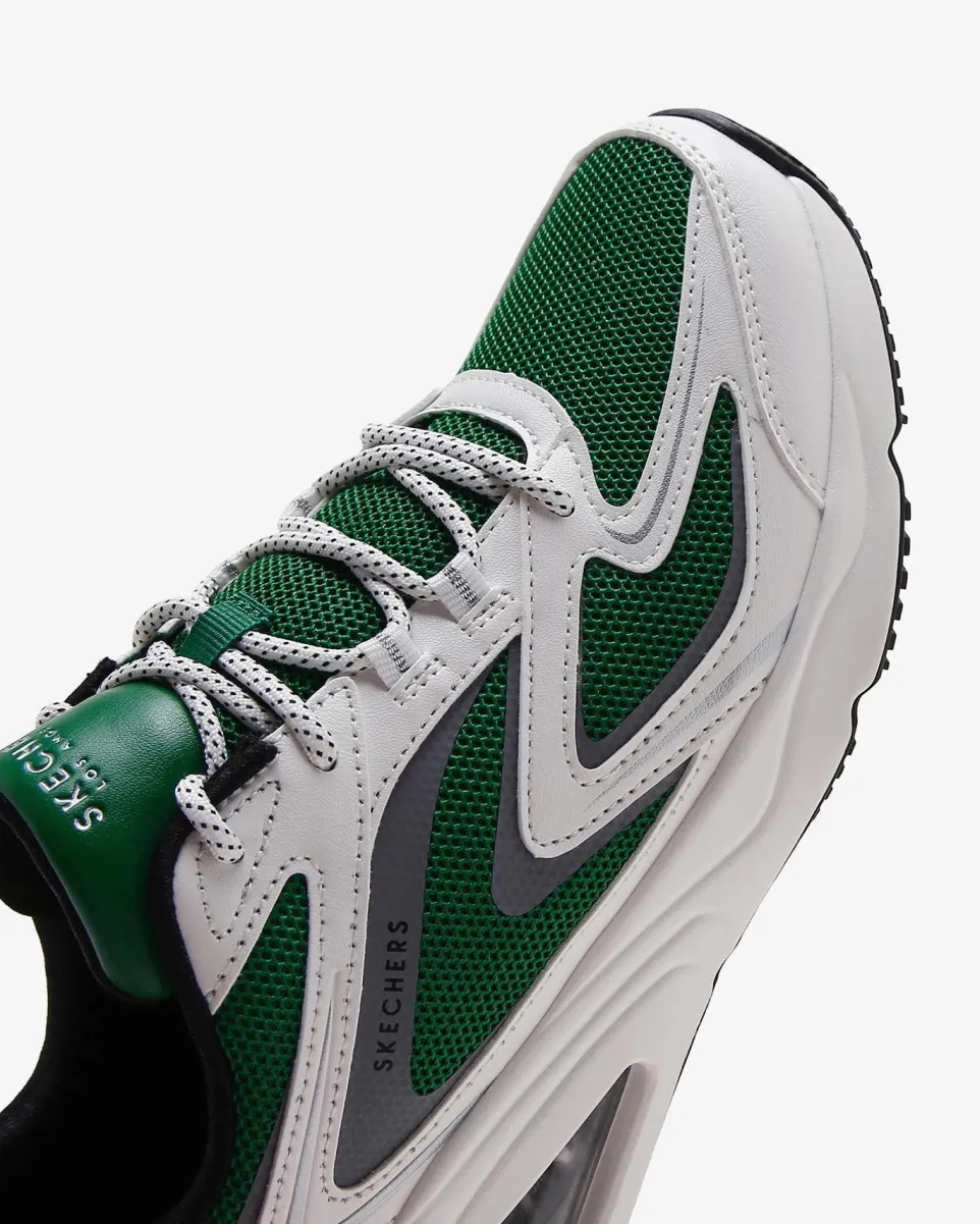Women's Wide Fit Skechers 177424 Tres Air Uno Street Fl Air Trainers - White/Green